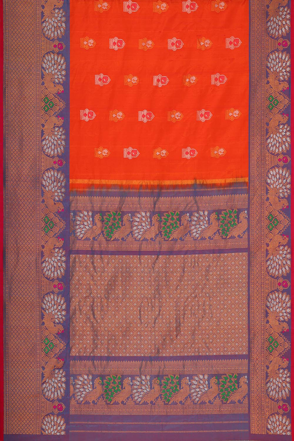 Gadwal Silk Bright Orange Saree