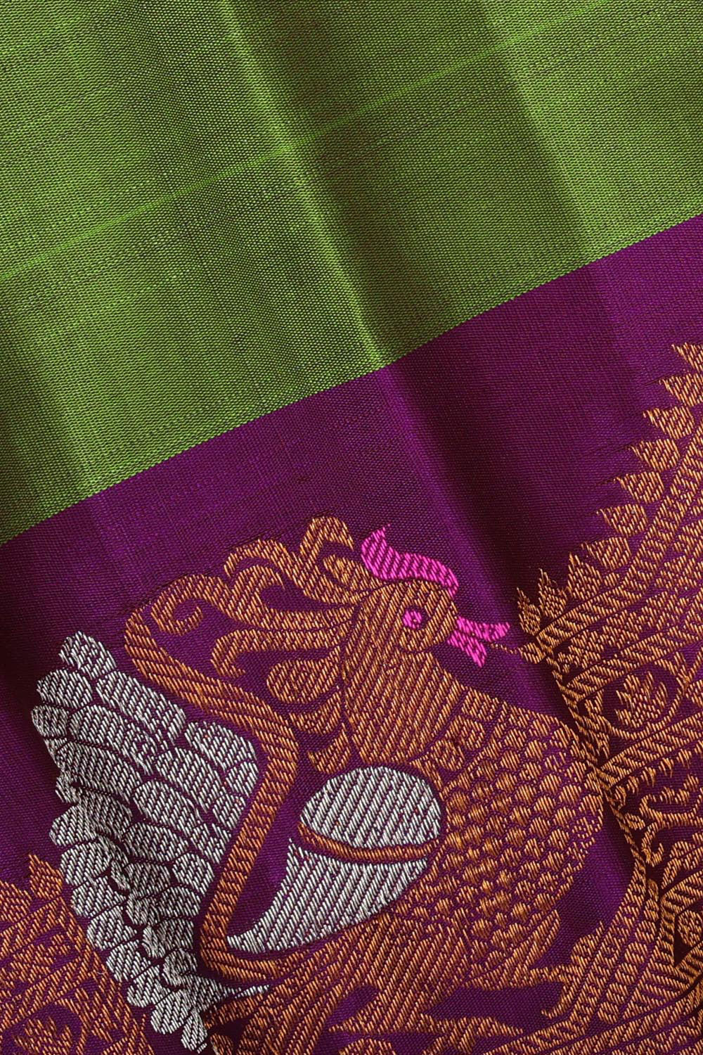 Gadwal Silk Parrot Green Saree