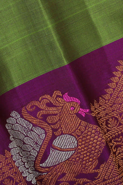 Image of Gadwal Silk Parrot Green Saree