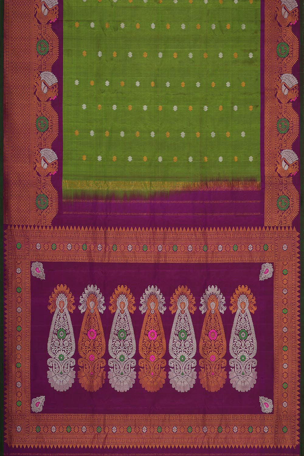 Gadwal Silk Parrot Green Saree