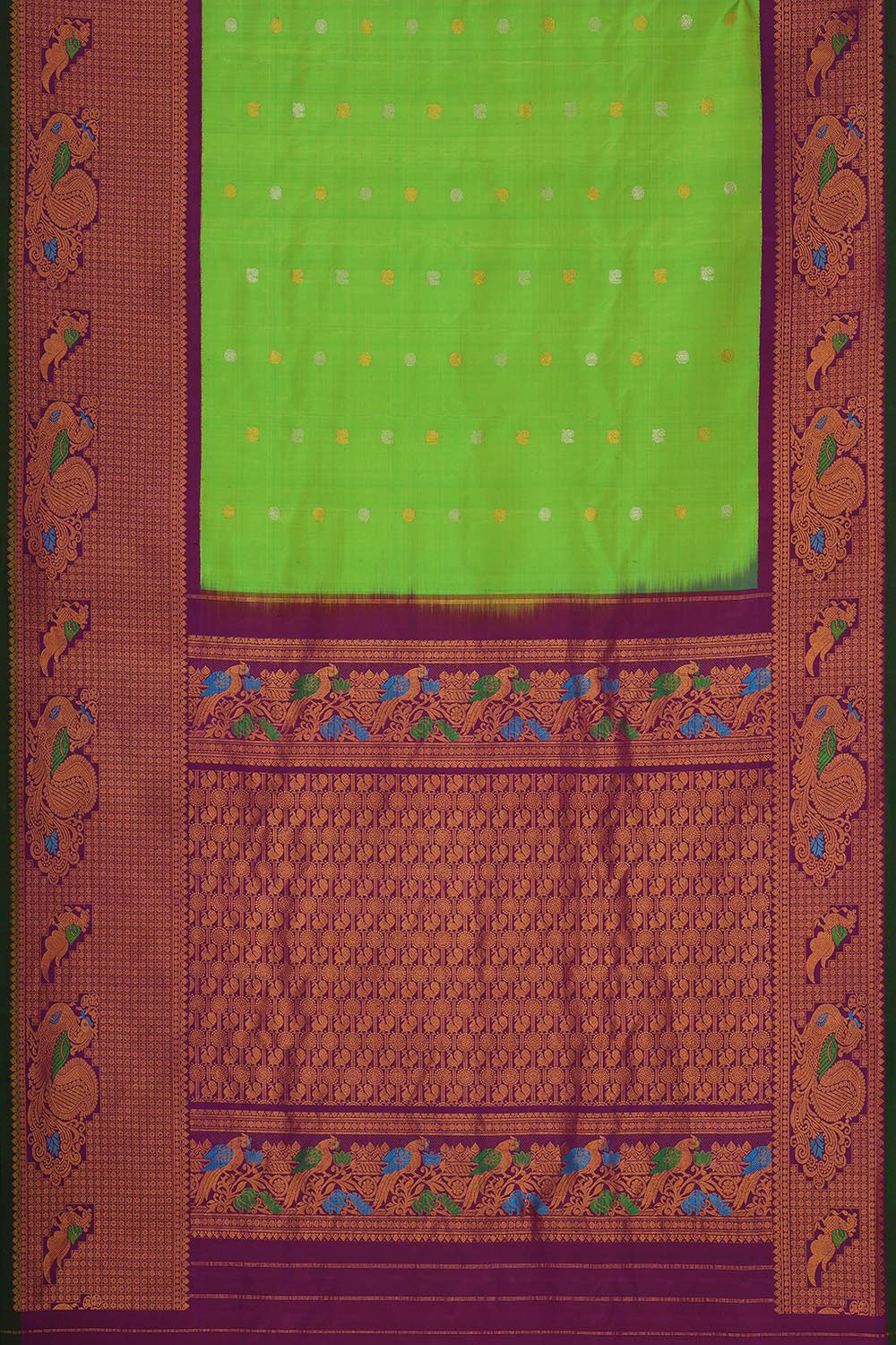 Gadwal Silk Parrot Green Saree