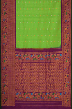 Image of Gadwal Silk Parrot Green Saree