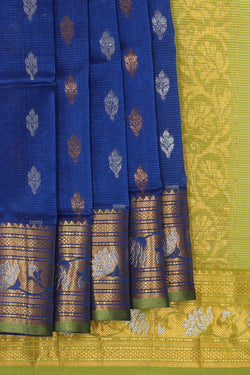 Image of Kuppadam Silk Cotton Dark Blue Saree