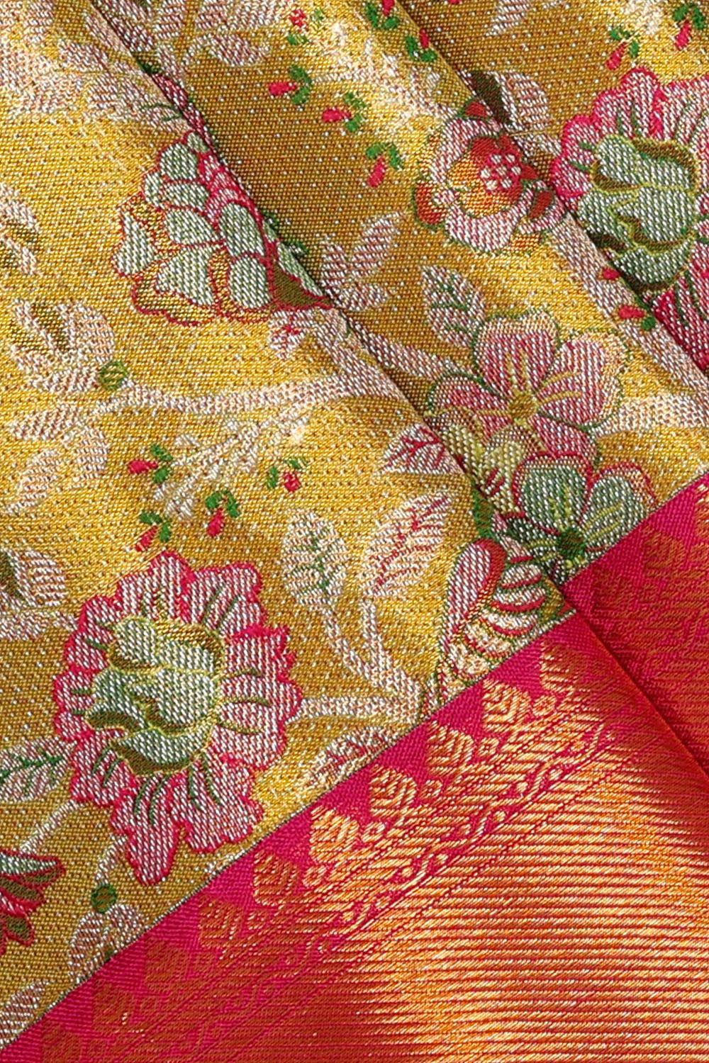 Kanchipattu Golden Green Tissue Brocade Saree