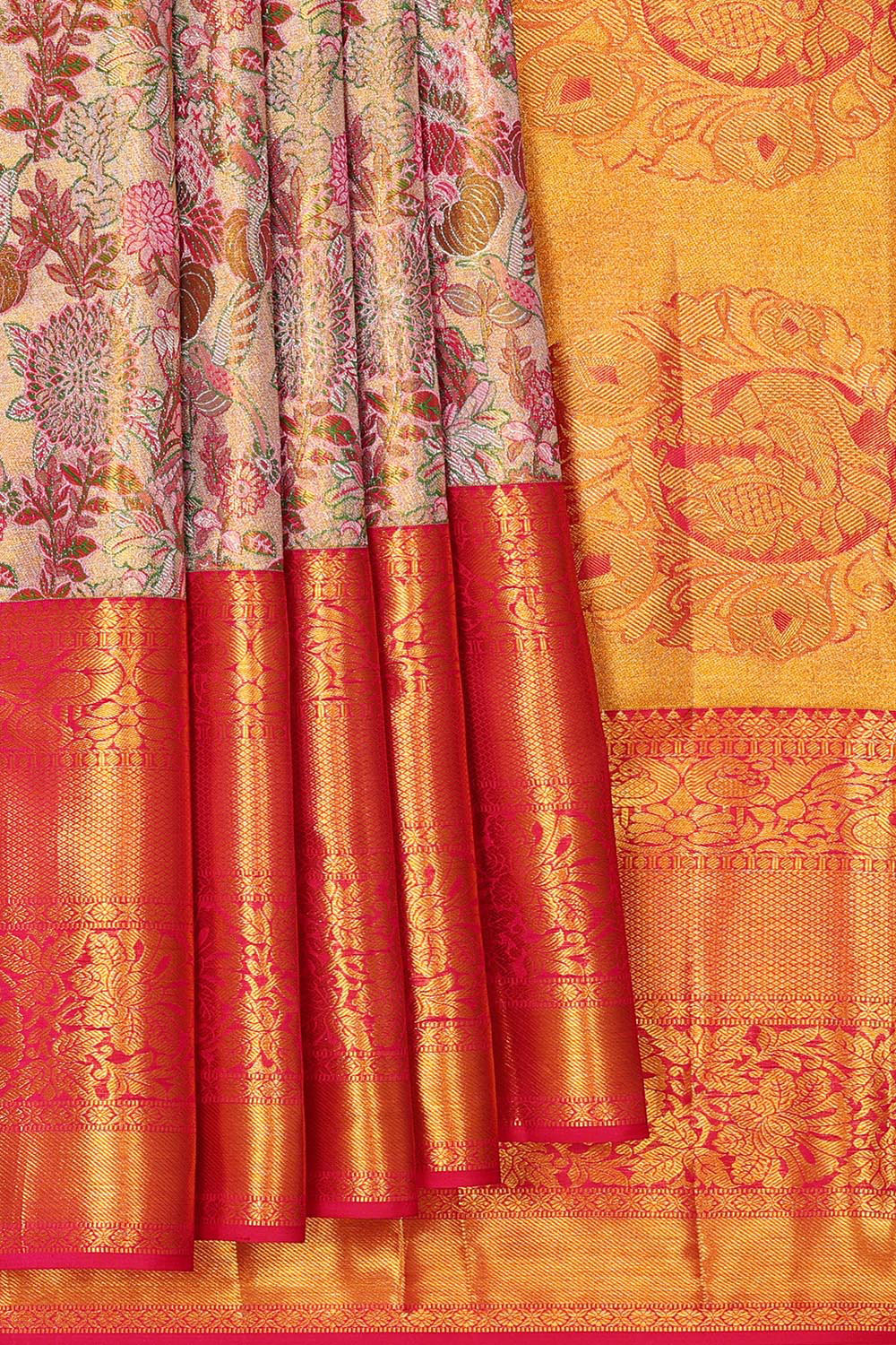 Kanchipattu Gold Colour Tissue Brocade Saree