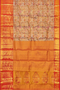 Image of Kanchipattu Gold Colour Tissue Brocade Saree