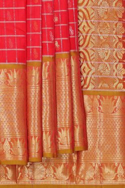 Image of Kanchipattu Bright Red Brocade Saree