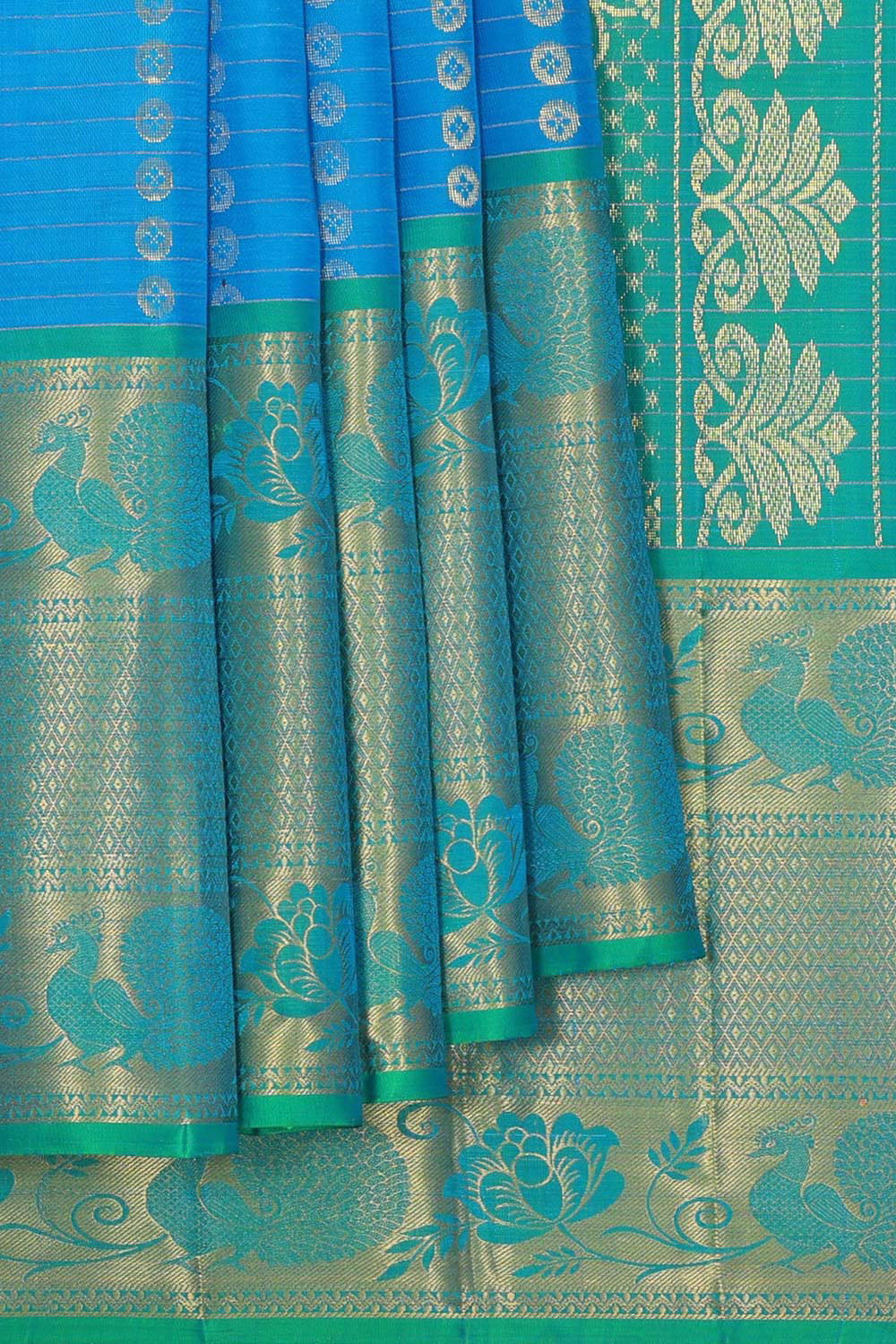 Kanchipattu Ocean Blue Brocade Saree