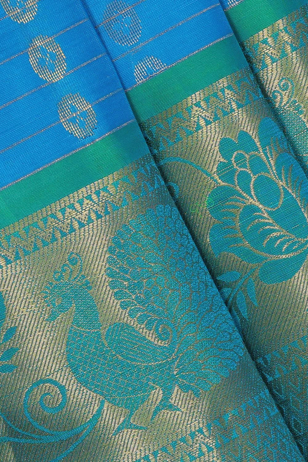 Kanchipattu Ocean Blue Brocade Saree