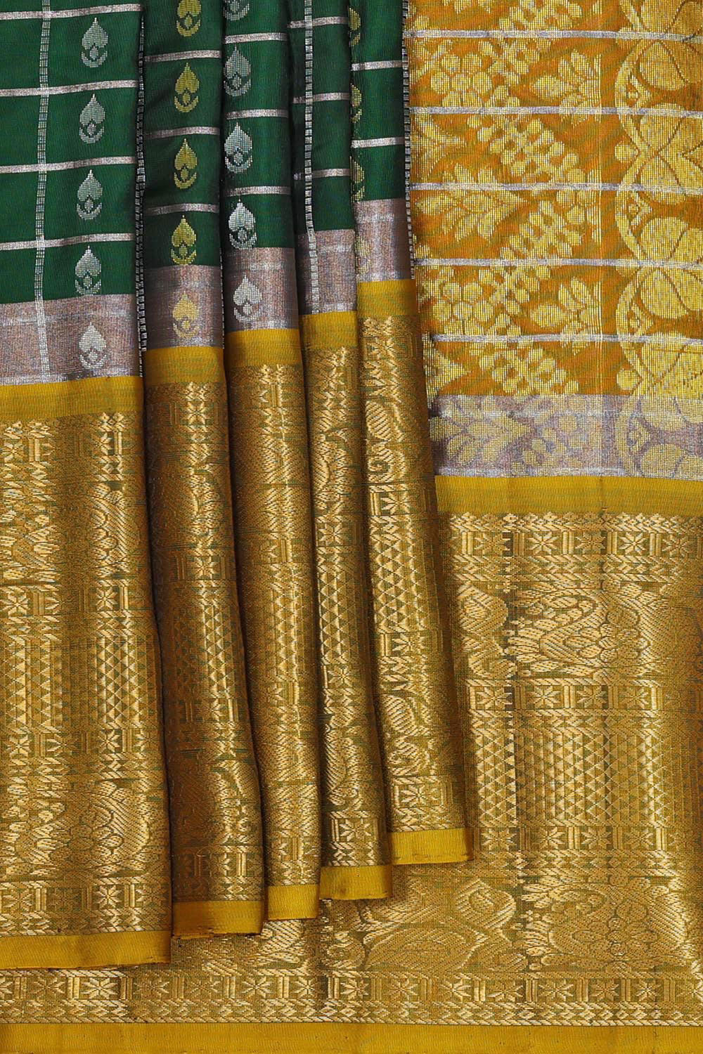 Kanchipattu Bottle Green Brocade Saree