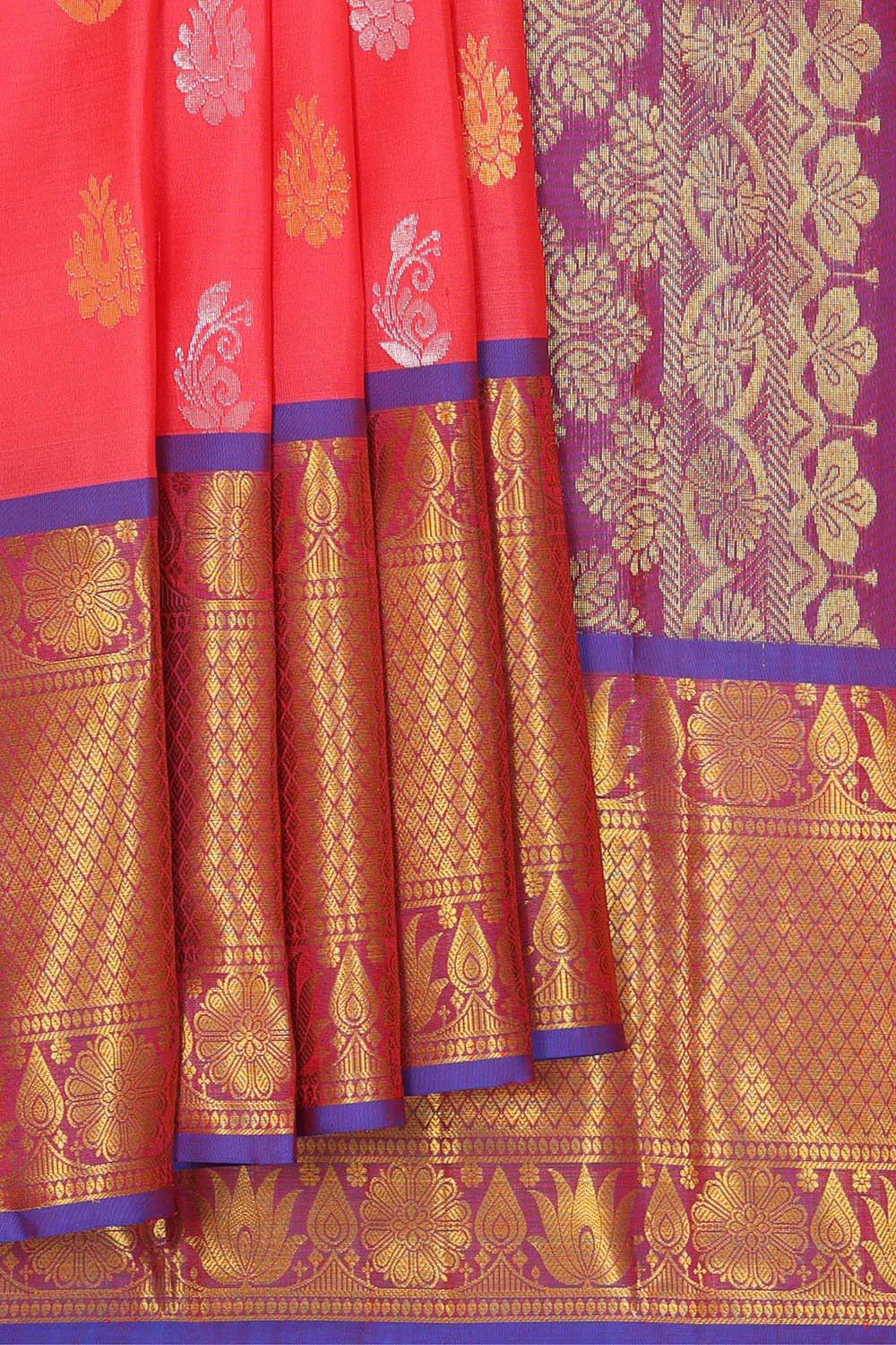 Kanchipattu Dark Peach Brocade Saree