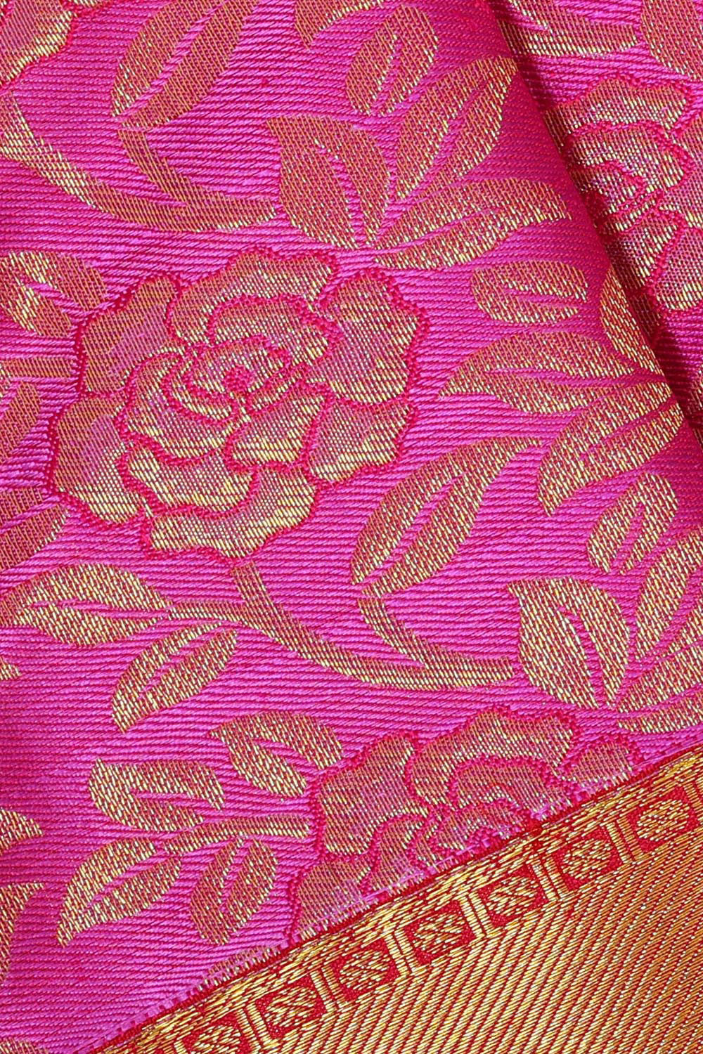 Kanchipattu Rose Pink Brocade Saree