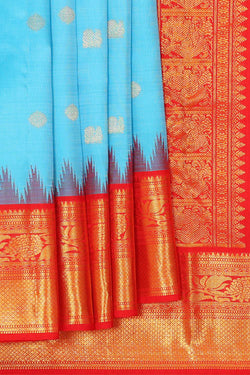 Image of Kanchipattu Ocean Blue Colour Brocade Saree