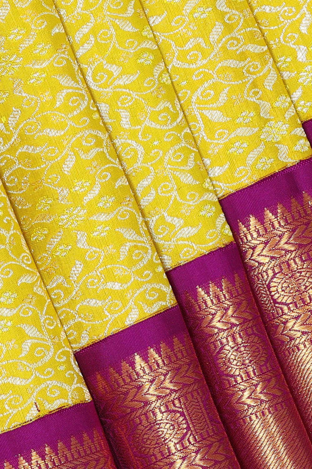 Kanchipattu Lemon Yellow Colour Brocade Saree