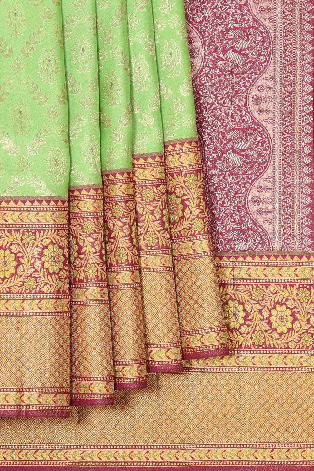 Kanchipattu Light Parrot Green Brocade Saree