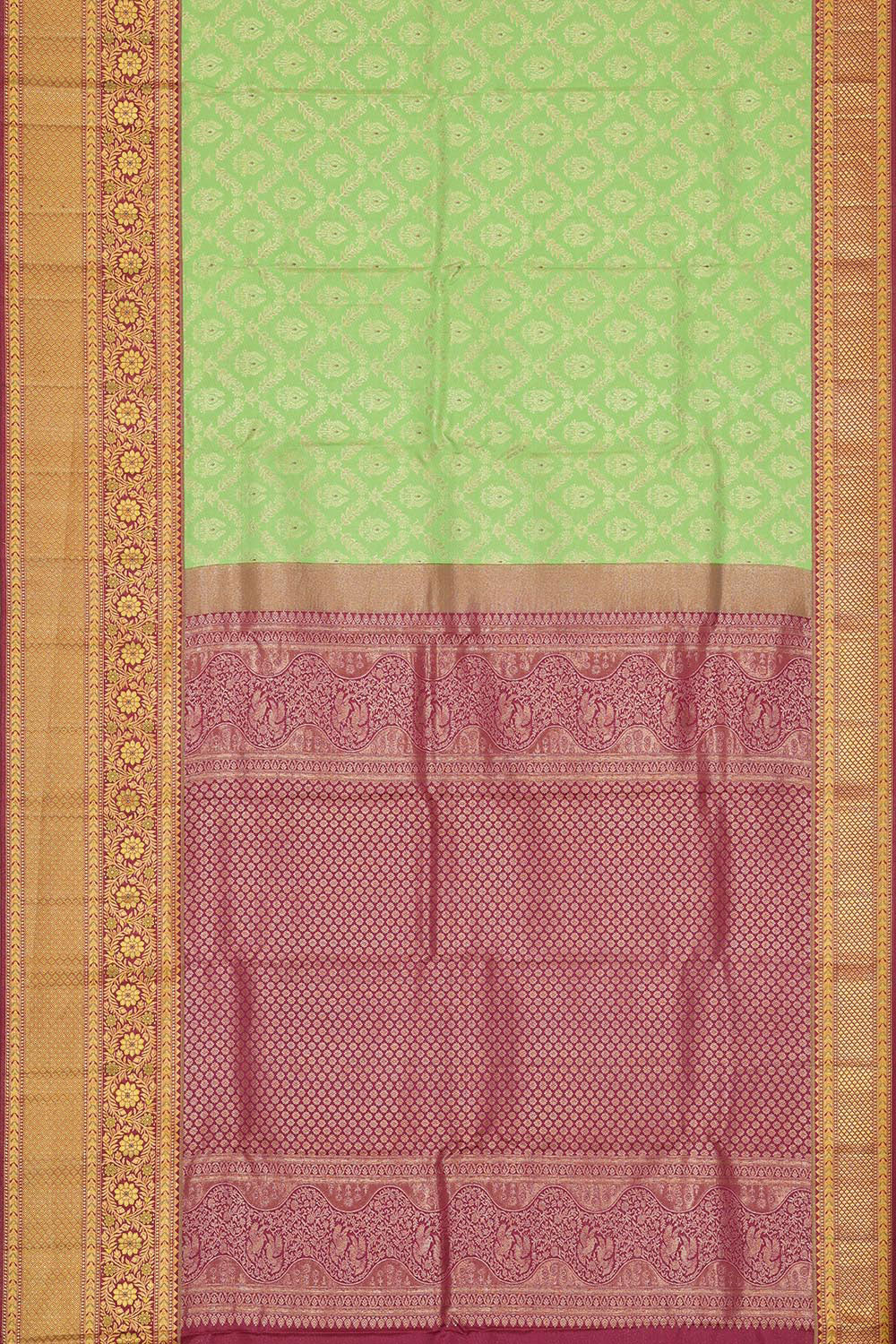 Kanchipattu Light Parrot Green Brocade Saree