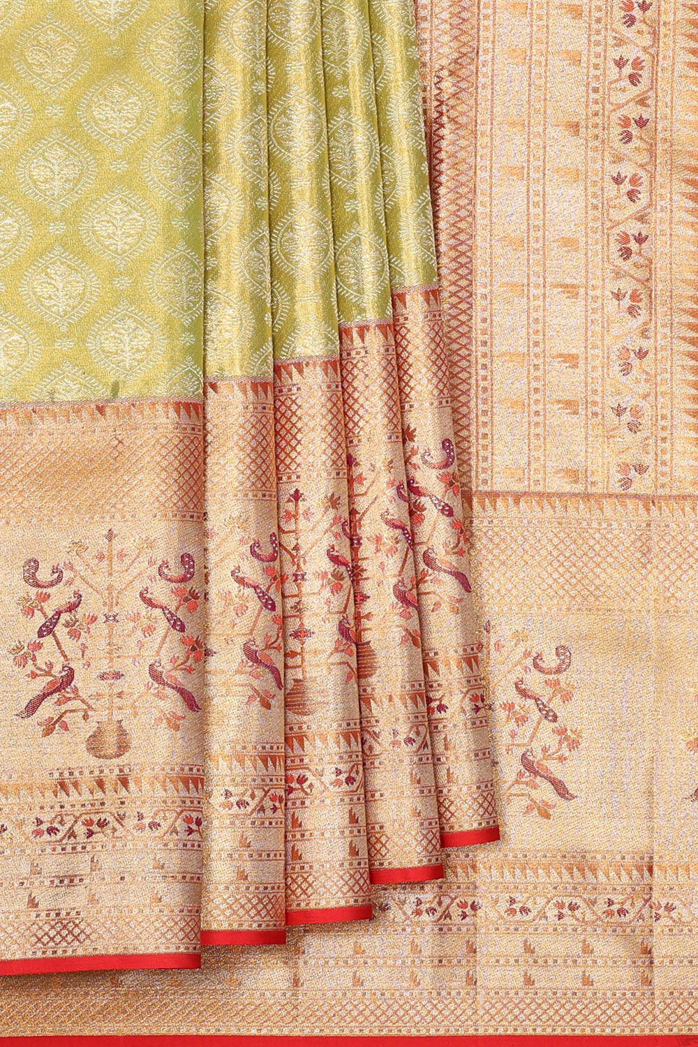 Kanchipattu Golden Green Brocade Saree