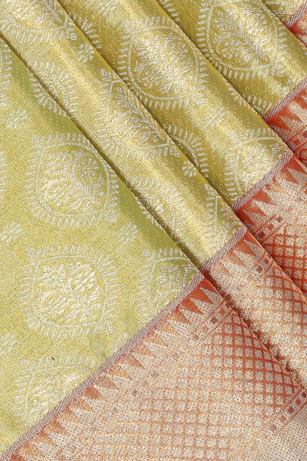 Kanchipattu Golden Green Brocade Saree