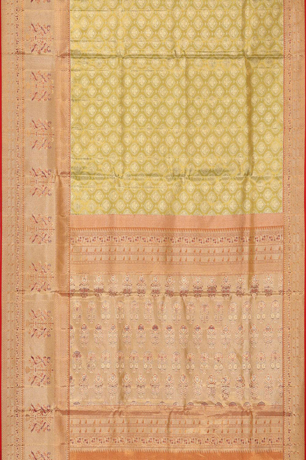 Kanchipattu Golden Green Brocade Saree