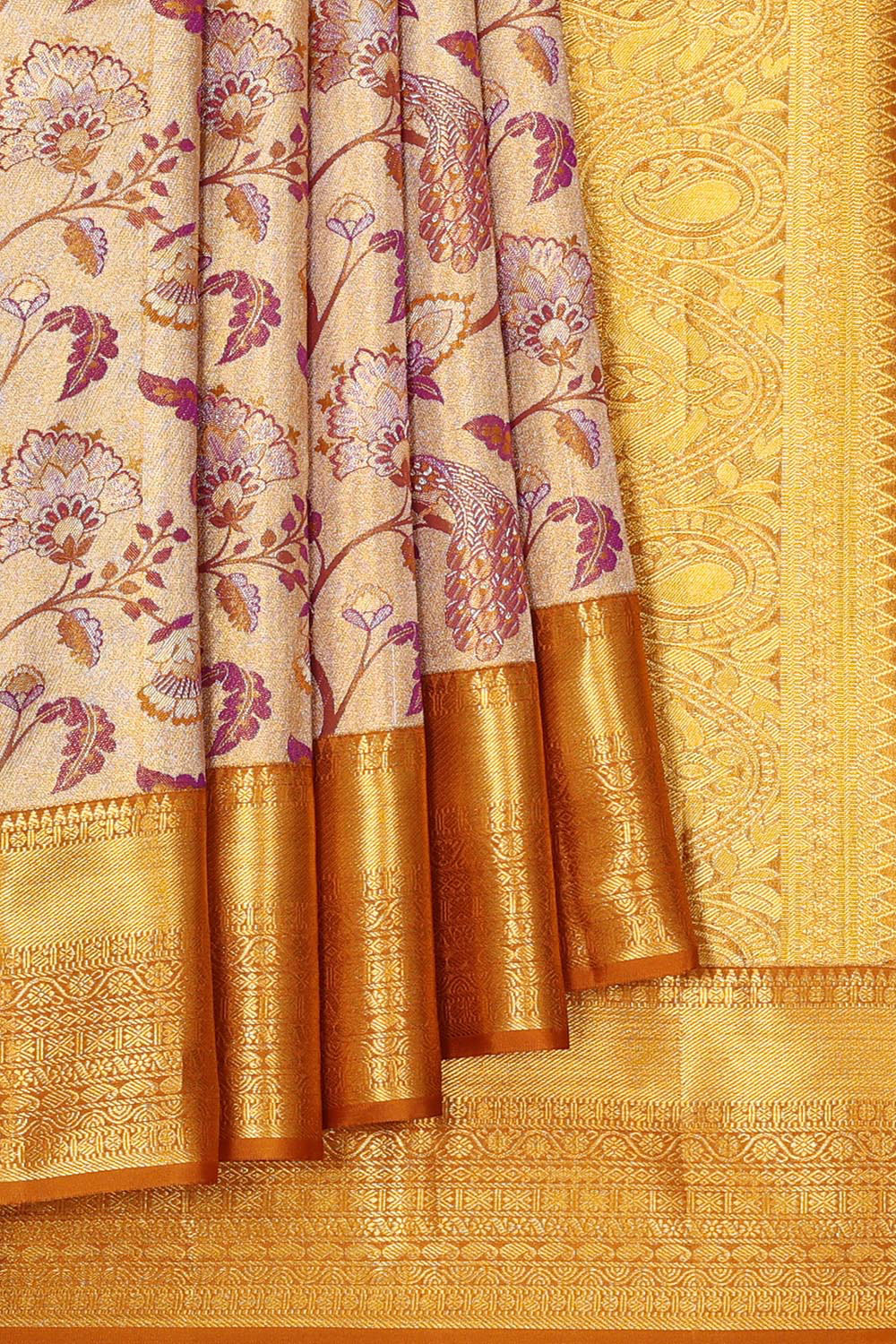 Kanchipattu Gold Colour Tissue Brocade Saree