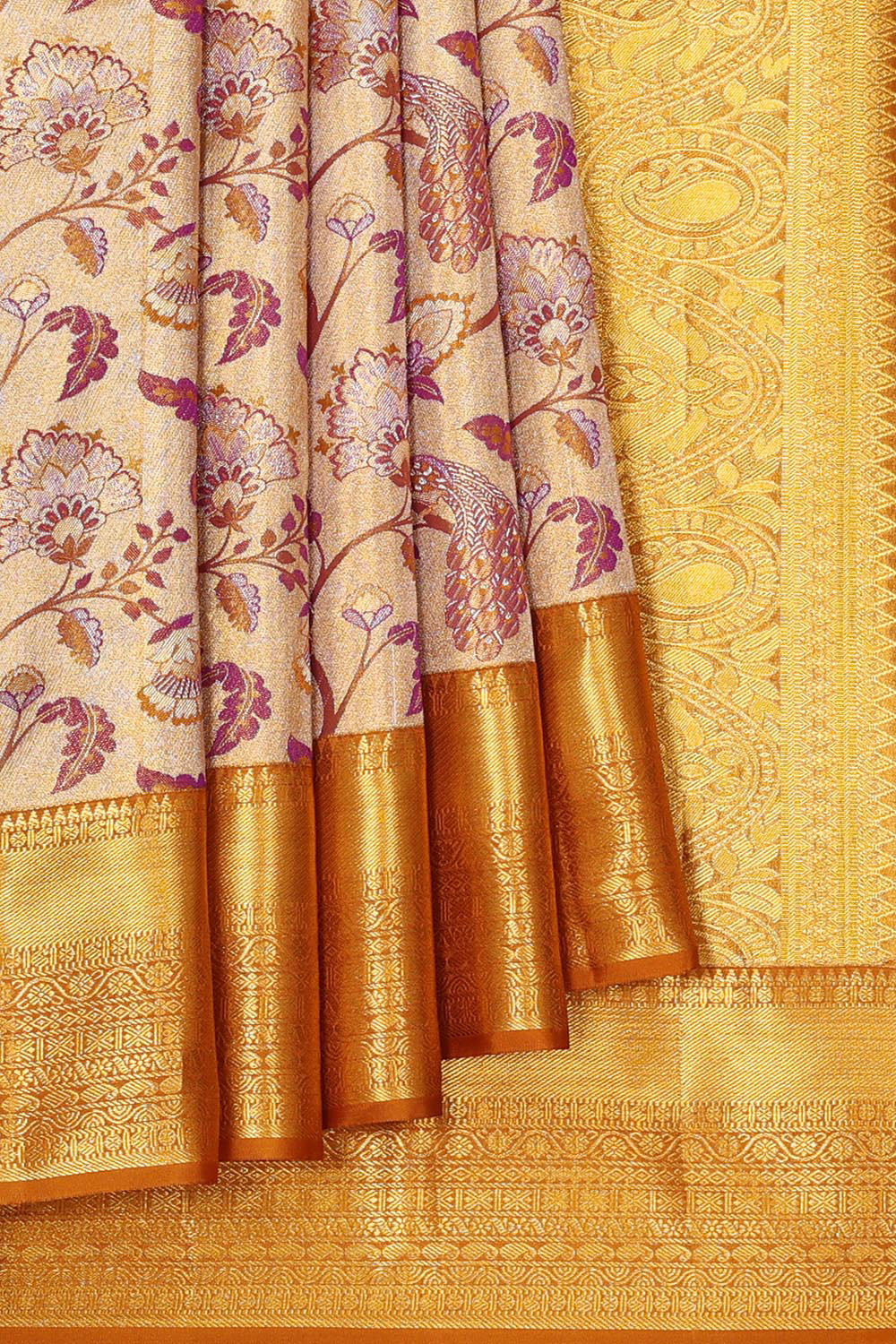 Image of Kanchipattu Gold Colour Tissue Brocade Saree