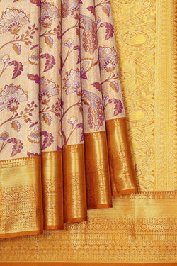 Image of Kanchipattu Gold Colour Tissue Brocade Saree