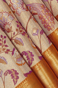 Image of Kanchipattu Gold Colour Tissue Brocade Saree