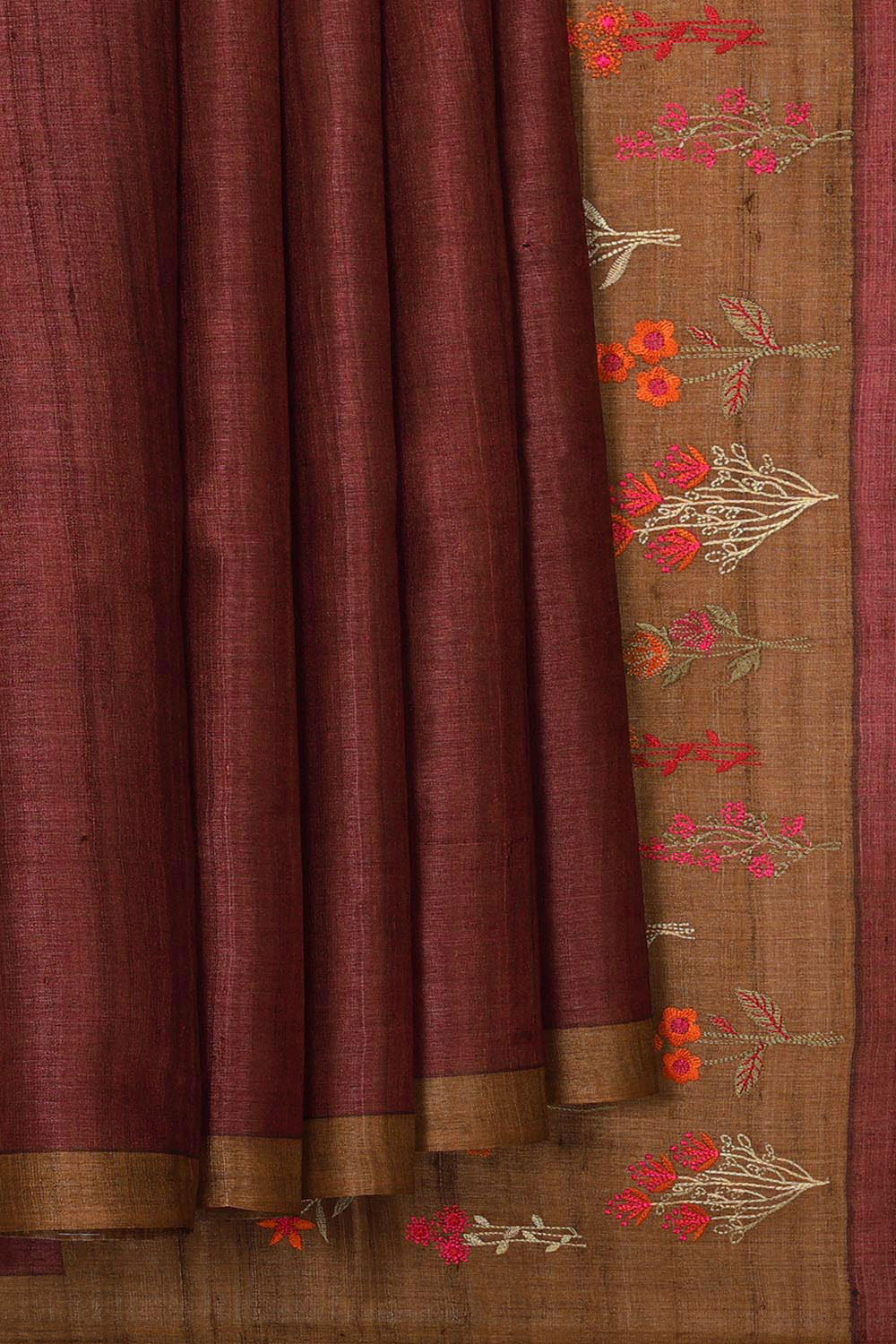 Tussar Silk Maroon Colour Saree