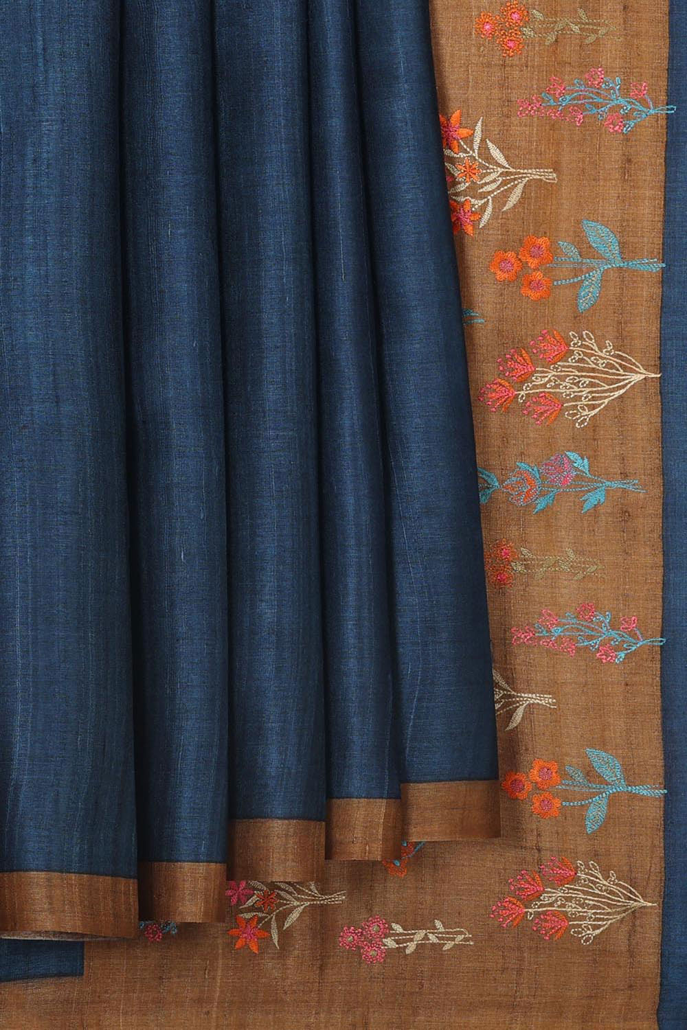 Tussar Jute Silk Dark Blue Saree