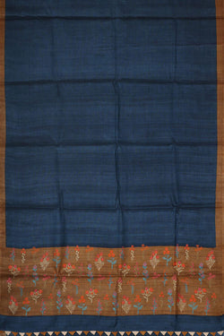 Image of Tussar Jute Silk Dark Blue Saree