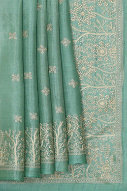 Image of Tussar Silk Sea Green Colour Saree