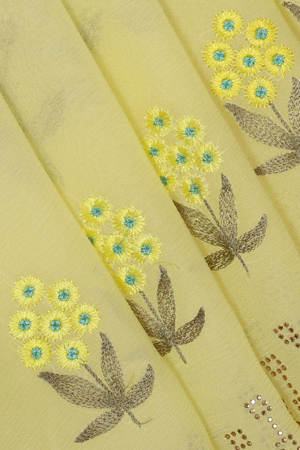 Image of Chiffon Lime-Yellow Saree