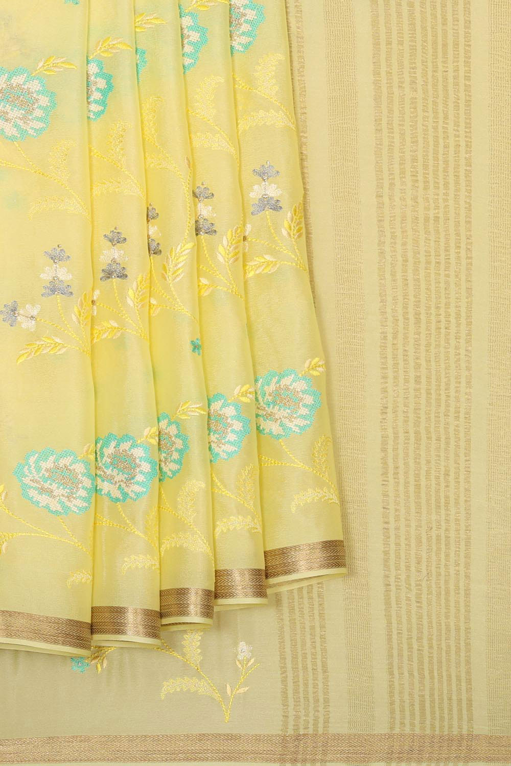 Collection of Crepe Silk Lime-Yellow Saree in a gallery layout