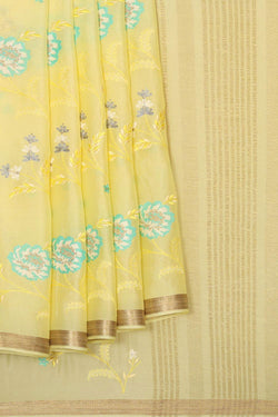 Collection of Crepe Silk Lime-Yellow Saree in a gallery layout