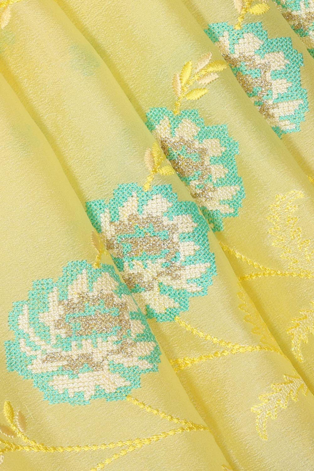 Collection of Crepe Silk Lime-Yellow Saree in a gallery layout