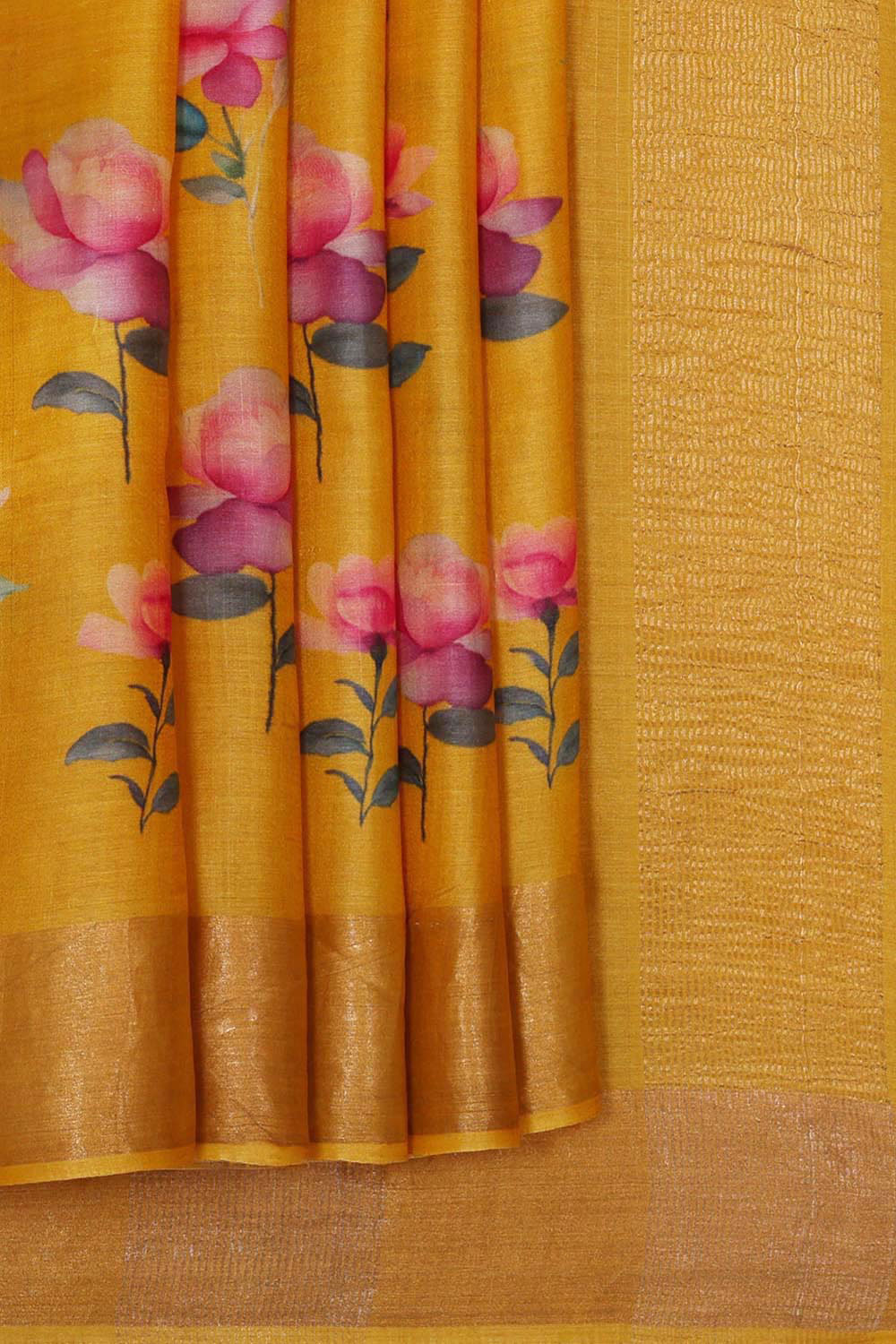 Tussar Silk Mustard Yellow Saree