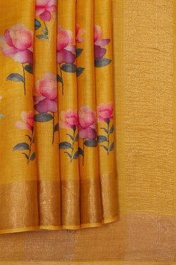 Image of Tussar Silk Mustard Yellow Saree