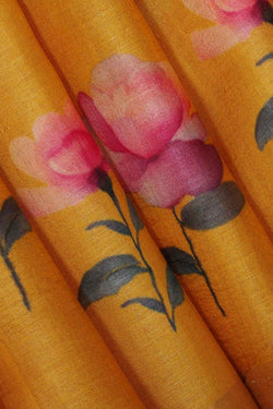 Image of Tussar Silk Mustard Yellow Saree