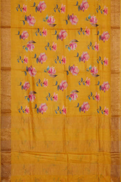 Image of Tussar Silk Mustard Yellow Saree