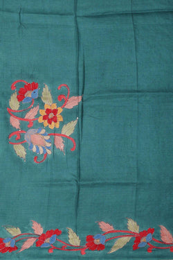 Image of Tussar Silk Teal Blue Saree