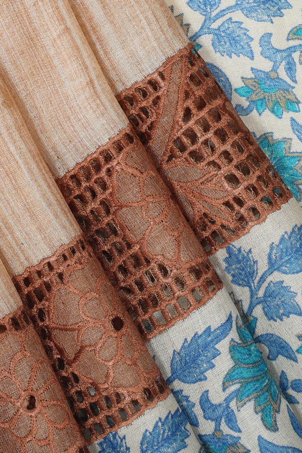 Image of Tussar Silk Dark Cream Saree