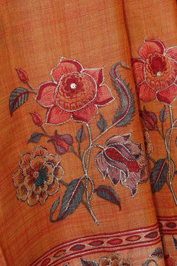 Image of Tussar Silk Dull Orange Colour Saree