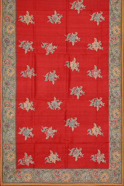 Image of Printed Tussar Silk Red Saree