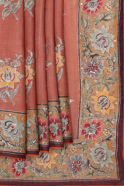 Image of Tussar Silk Orangish Brown Saree