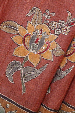 Image of Tussar Silk Orangish Brown Saree