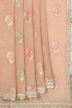 Collection of Banarasi Georgette Light Peach Colour Saree in a gallery layout