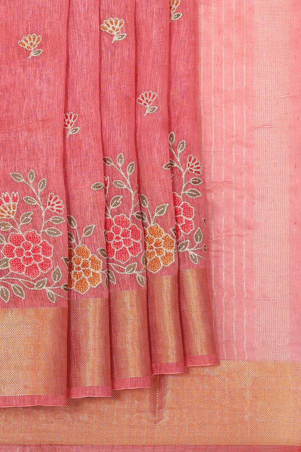 Collection of Linen Onion Pink Saree in a gallery layout