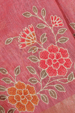 Collection of Linen Onion Pink Saree in a gallery layout