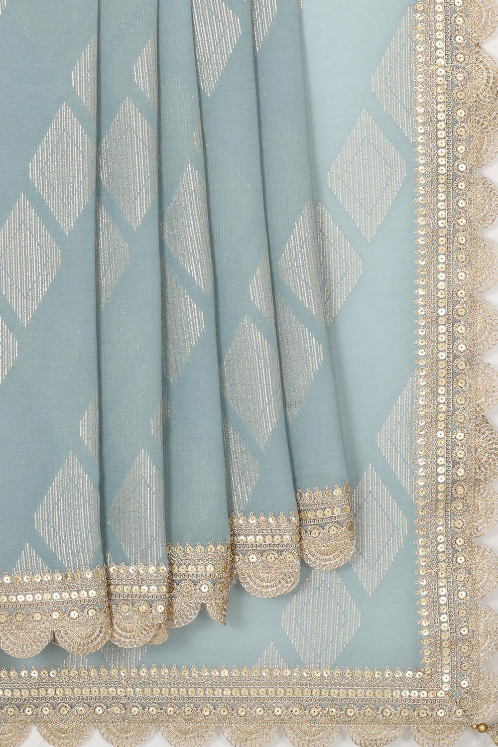 Collection of Banarasi Georgette Bluish Grey Colour Saree in a gallery layout