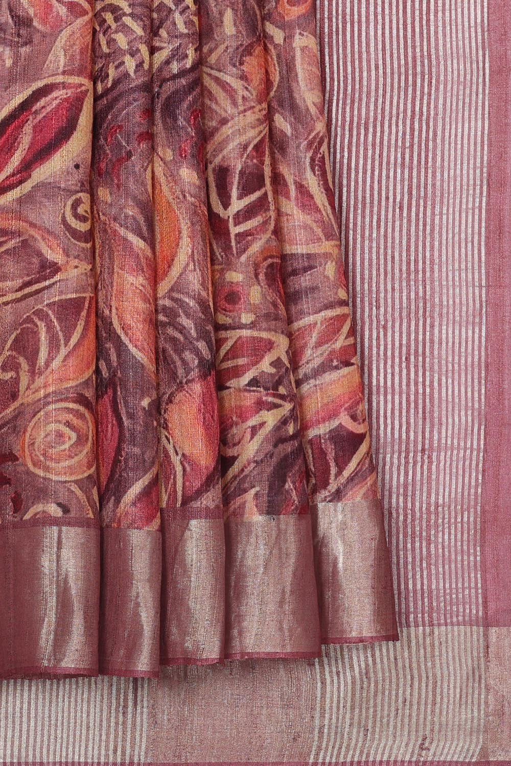 Tussar Jute Silk Dark Onion Pink Saree